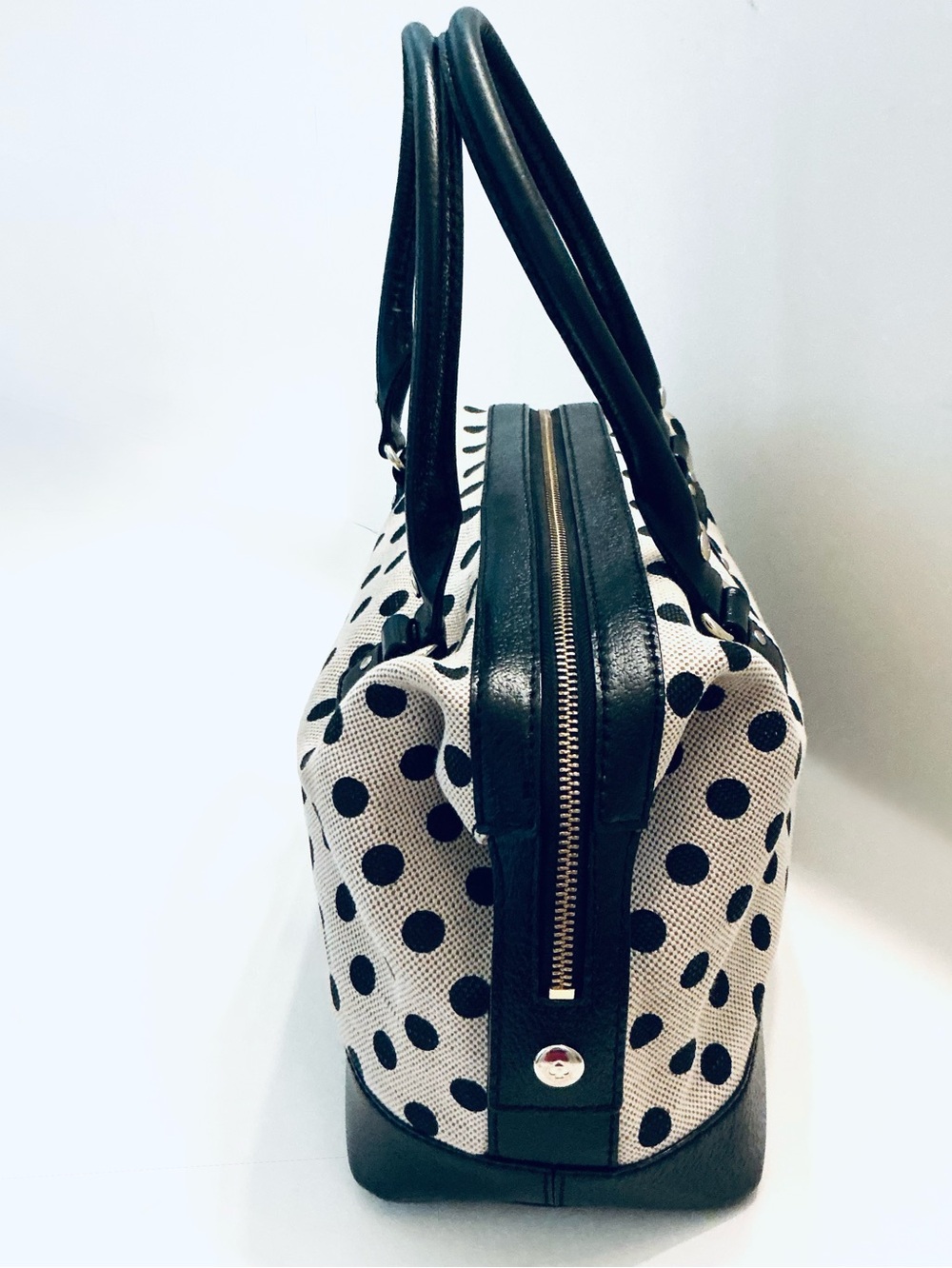 KATE SPADE, Justina Ashlyn Belltown Polka Dot Canvas and Leather Satchel Handbag - Picture 6 of 16